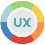 UX graphic with rainbow colors and UX letters in the center of a cicle
